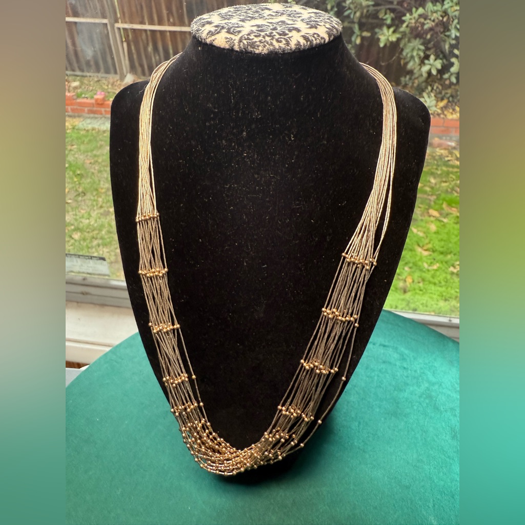 Elegant Sterling Silver With Gold Tone Beads Multi-Strand Necklace
